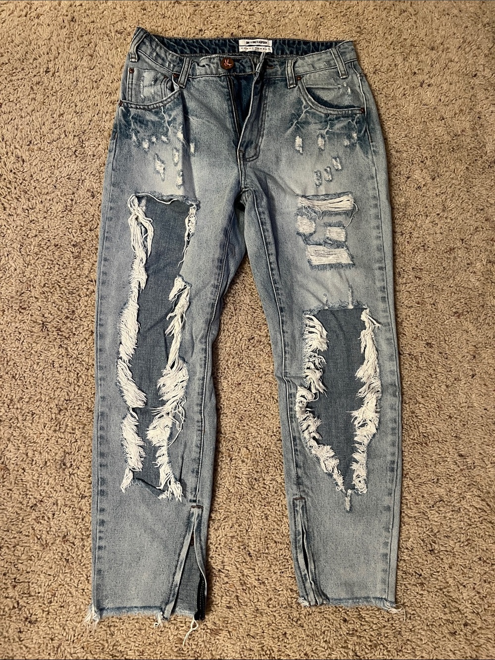 One Teaspoon Light Blue Distressed Skinny Jeans